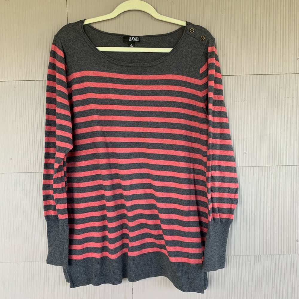 Grey and Pink long sleeve striped sweater